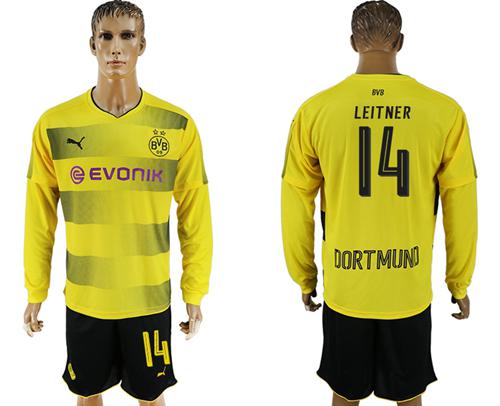 Dortmund #14 Leitner Home Long Sleeves Soccer Club Jersey - Click Image to Close